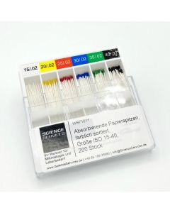 Absorbierende Papierspitzen, farblich sortiert, Größe ISO 15-40, 200 Stück