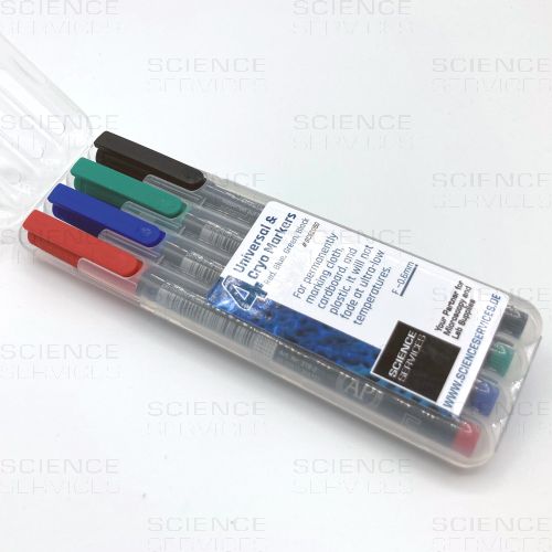 Permanent cryo marker, extra-thin tip, 4 pieces in the colors red, blue, green and black