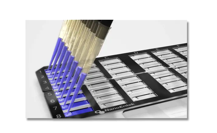 Figure 2. Example of 10 &mu;L sample loading onto the EVETM-HT Plate