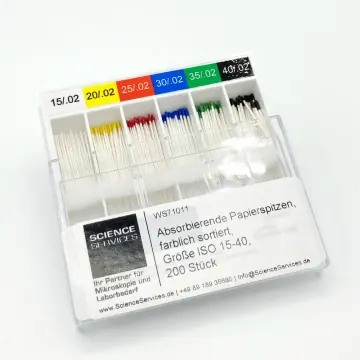 Absorbent paper tips, assorted colors, size ISO 15-40, 200 pieces